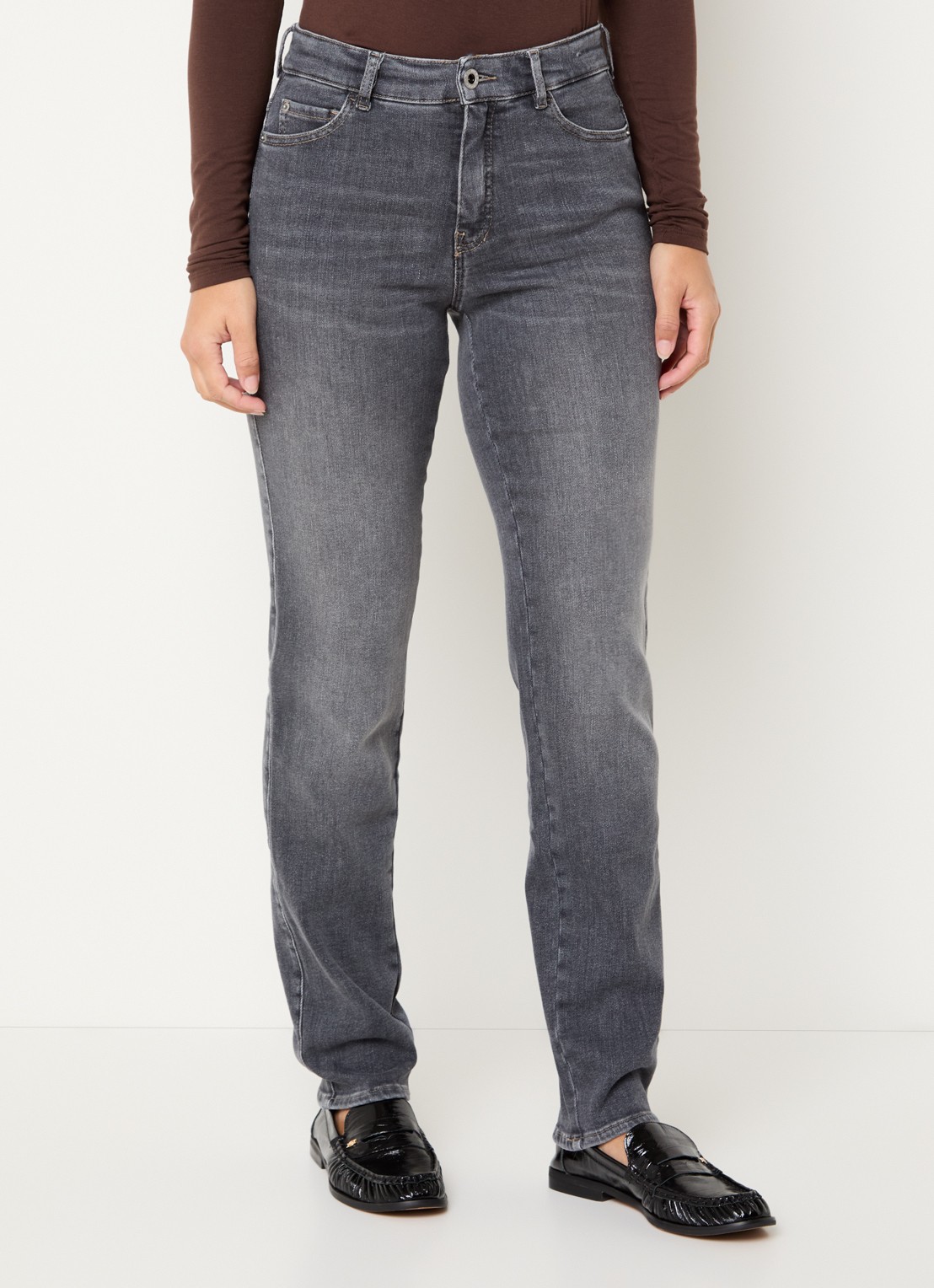 Rosner Studio Audrey high waist slim fit jeans met steekzakken - detail middengrijs