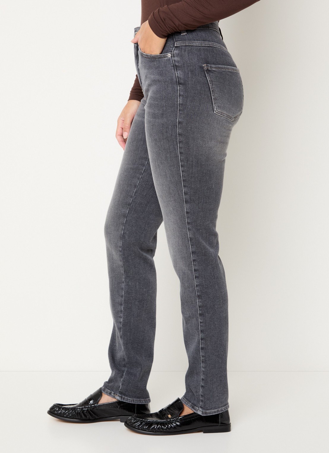 Rosner Studio Audrey high waist slim fit jeans met steekzakken - detail 2 middengrijs