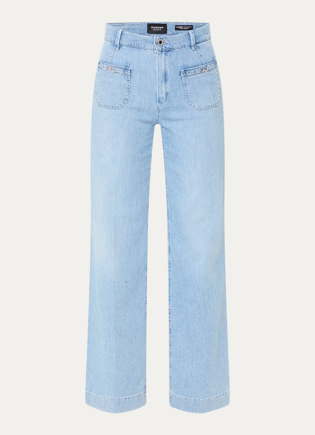 Rosner Studio Audrey high waist straight leg jeans met opgestikte zakken - voorkant indigo