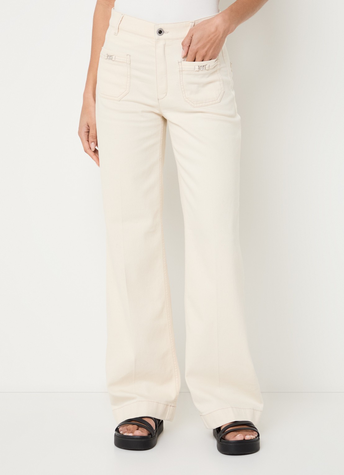 Rosner Studio Audrey high waist straight leg jeans met opgestikte zakken - detail 3 creme
