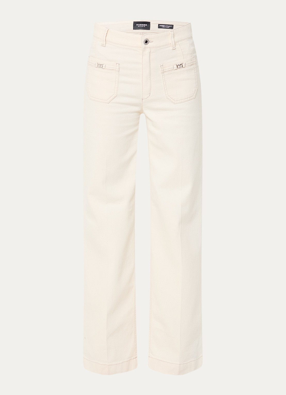 Rosner Studio Audrey high waist straight leg jeans met opgestikte zakken - voorkant creme