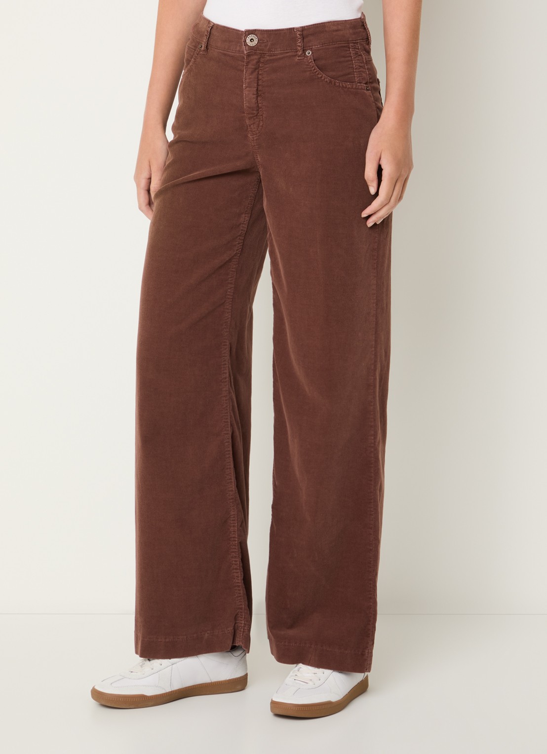 Rosner Studio Audrey high waist wide fit broek van corduroy - detail steenrood