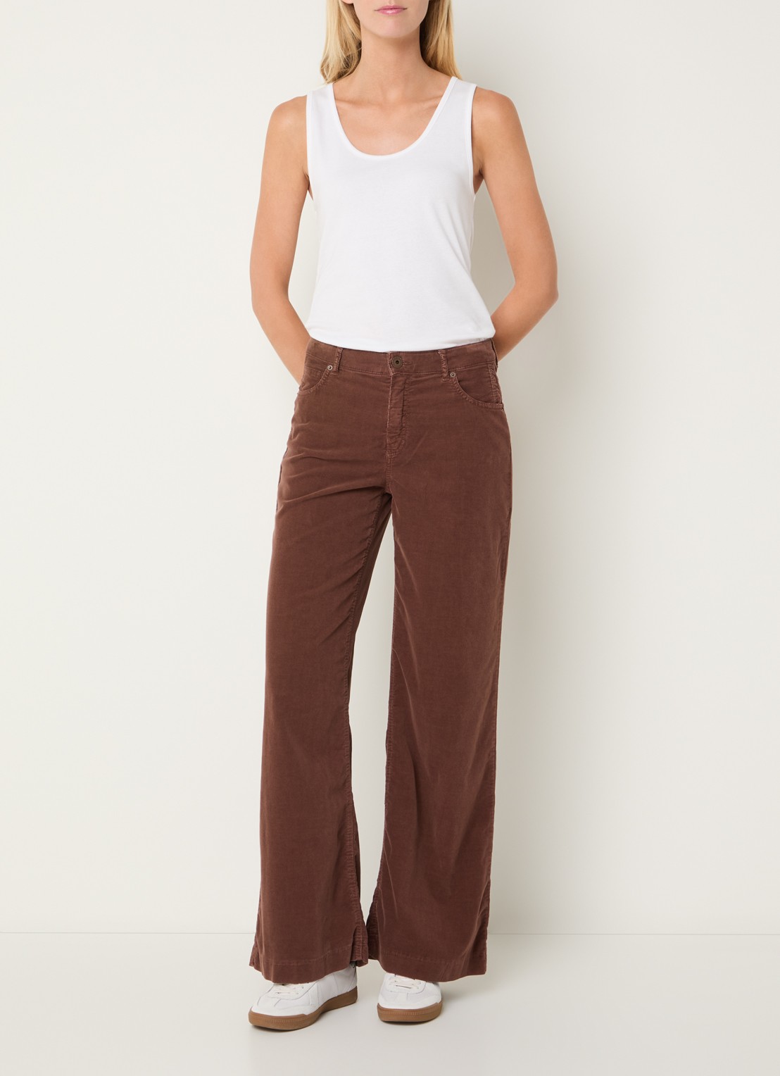 Rosner Studio Audrey high waist wide fit broek van corduroy - voorkant 5 steenrood