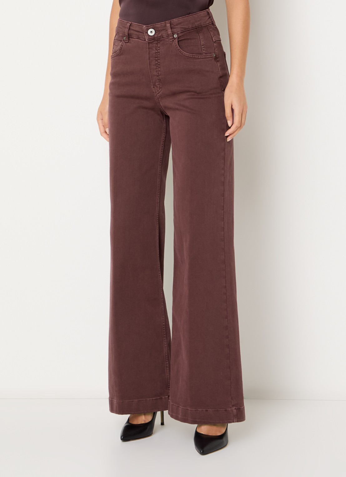 Rosner Studio Audrey high waist wide leg jeans met medium wassing - detail 3 donkerrood
