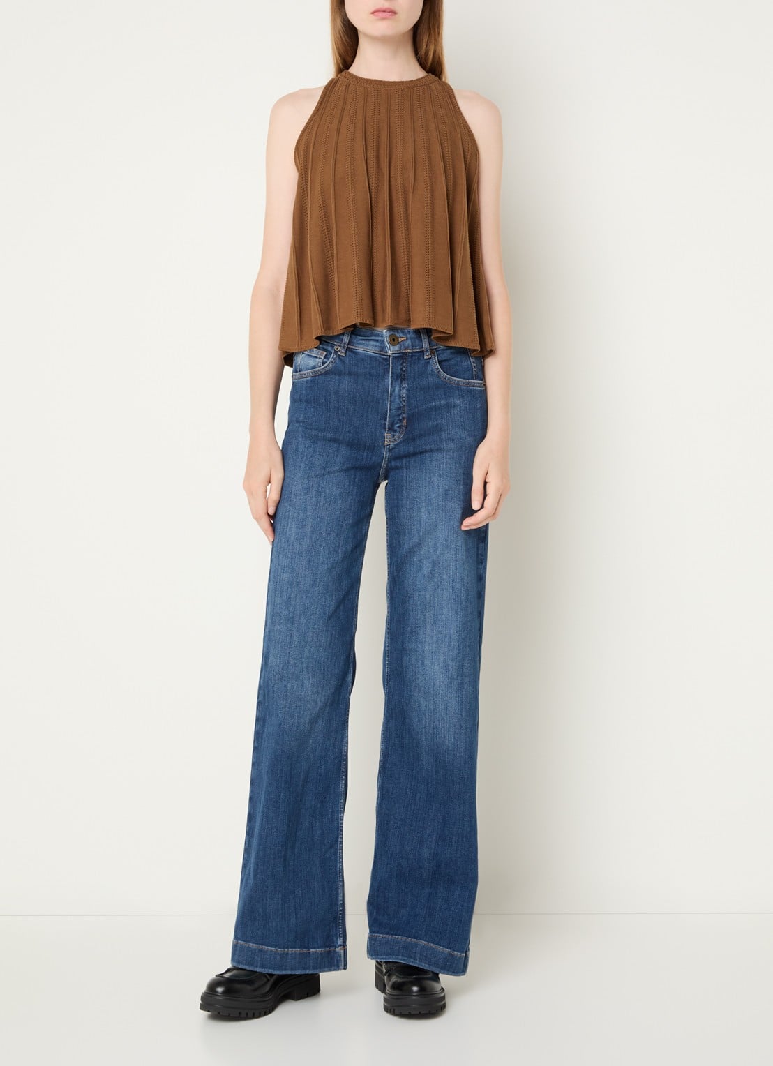 Rosner Studio Audrey high waist wide leg jeans met medium wassing - voorkant 2 indigo