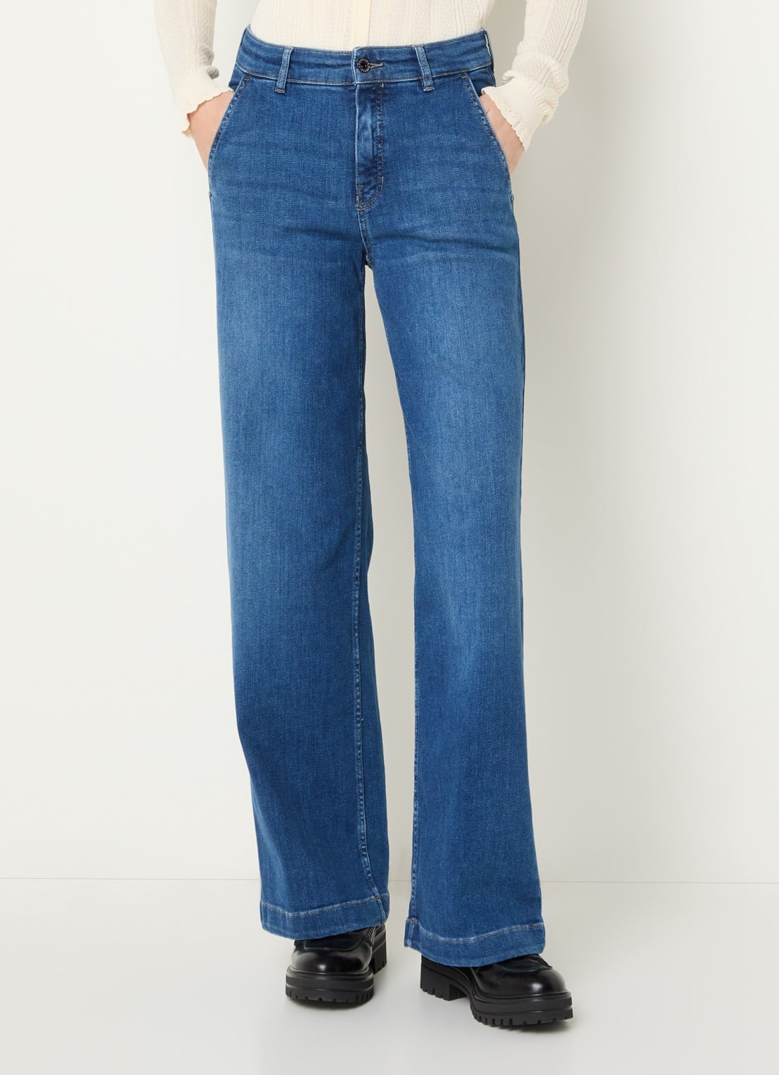 Rosner Studio High waist loose fit jeans met steekzakken - detail indigo