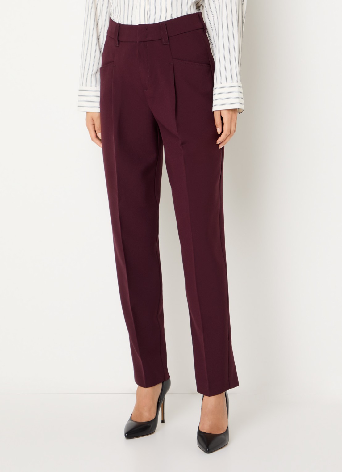Rosner Studio High waist slim fit pantalon met steekzakken - detail aubergine