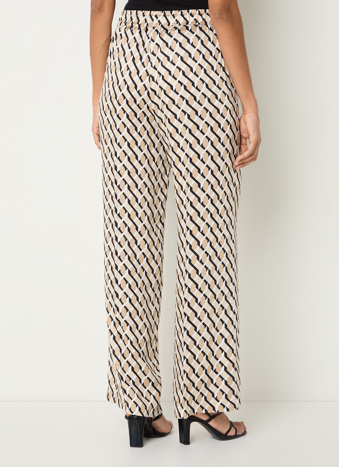 Rosner Studio High waist straight fit broek met print - achterkant 3 beige