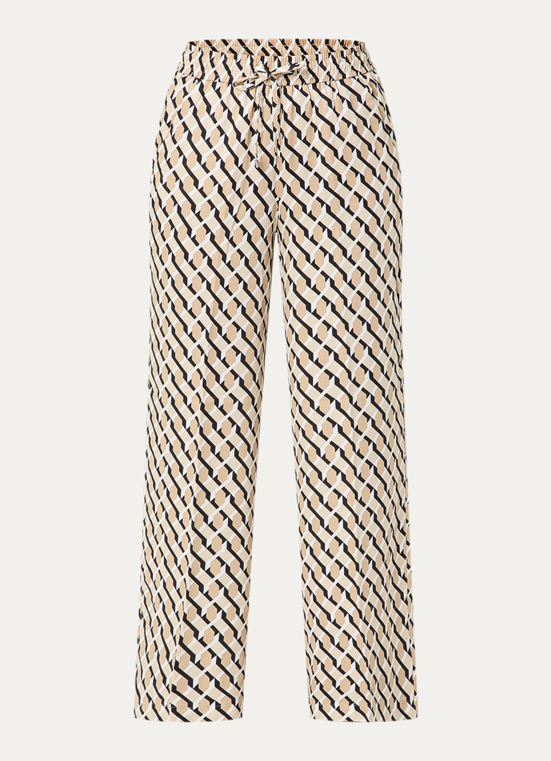 Rosner Studio High waist straight fit broek met print - voorkant beige