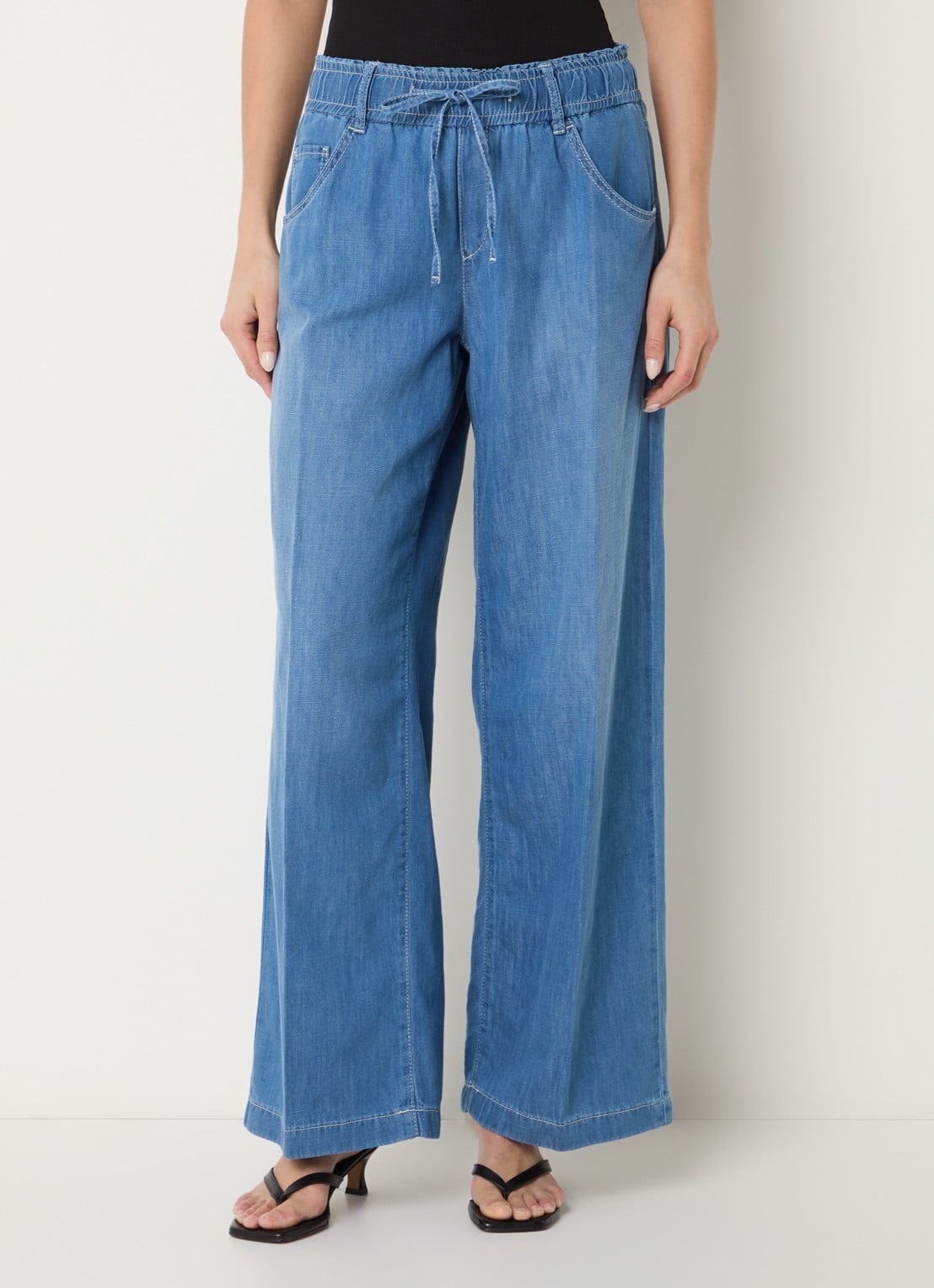 Rosner Studio High waist straight leg fit boek van chambray - detail donkerblauw