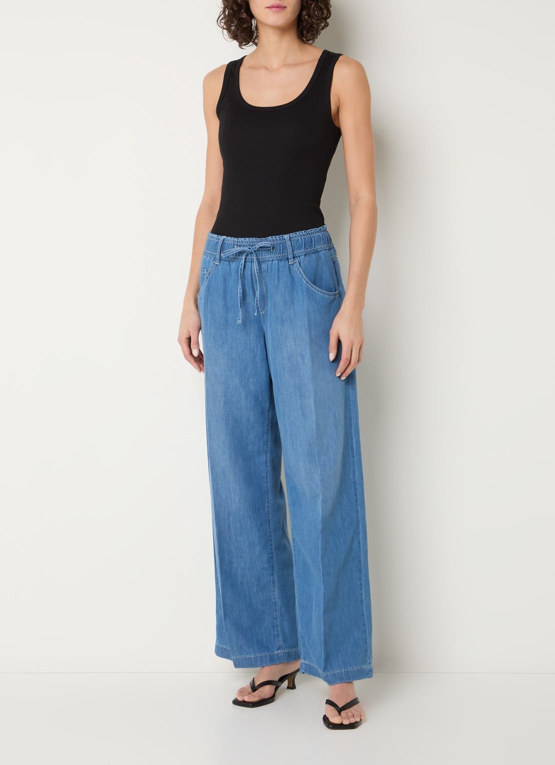Rosner Studio High waist straight leg fit boek van chambray - voorkant 4 donkerblauw
