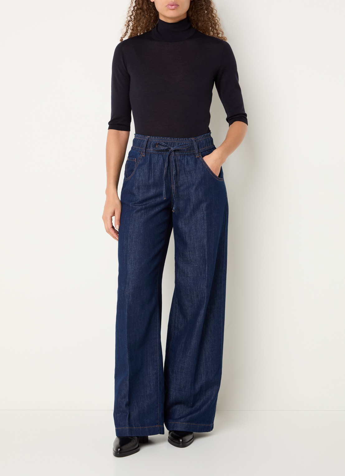 Rosner Studio High waist straight leg fit boek van chambray - voorkant 2 indigo