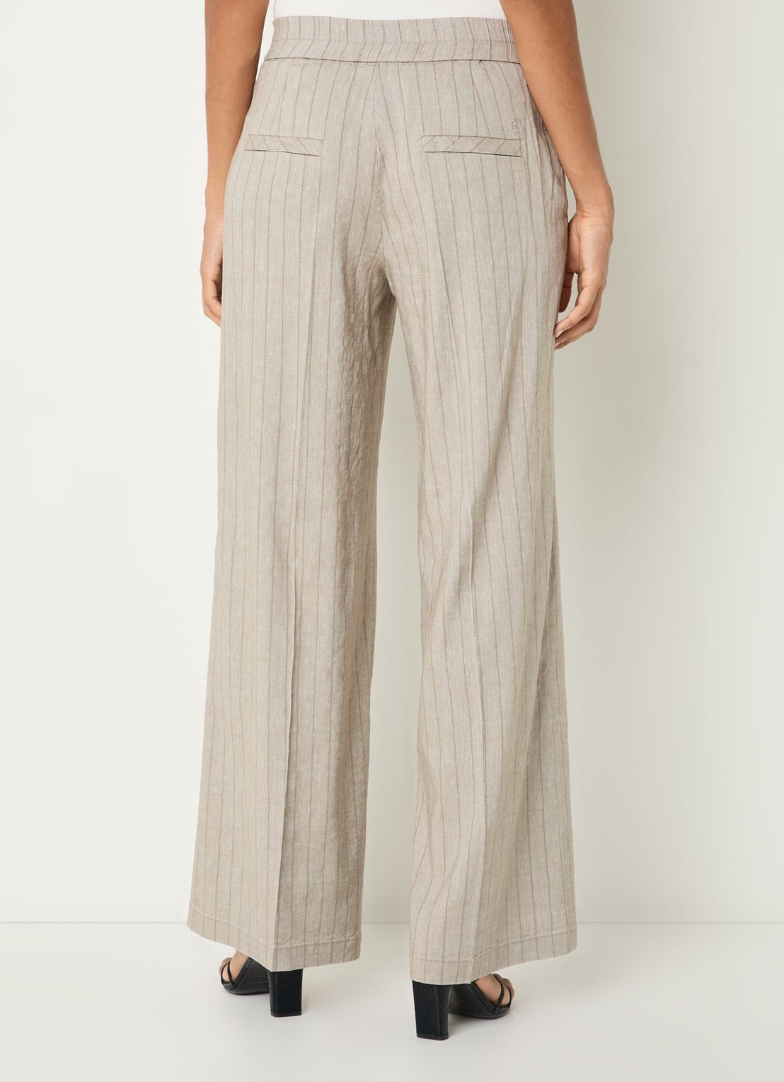 Rosner Studio High waist wide fit pantalon met streepprint en lurex - achterkant 3 lichtgrijs