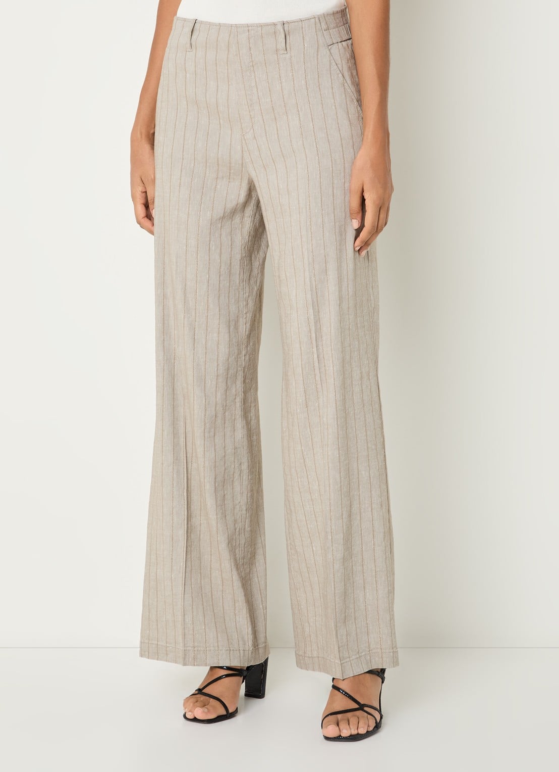 Rosner Studio High waist wide fit pantalon met streepprint en lurex - detail 4 lichtgrijs