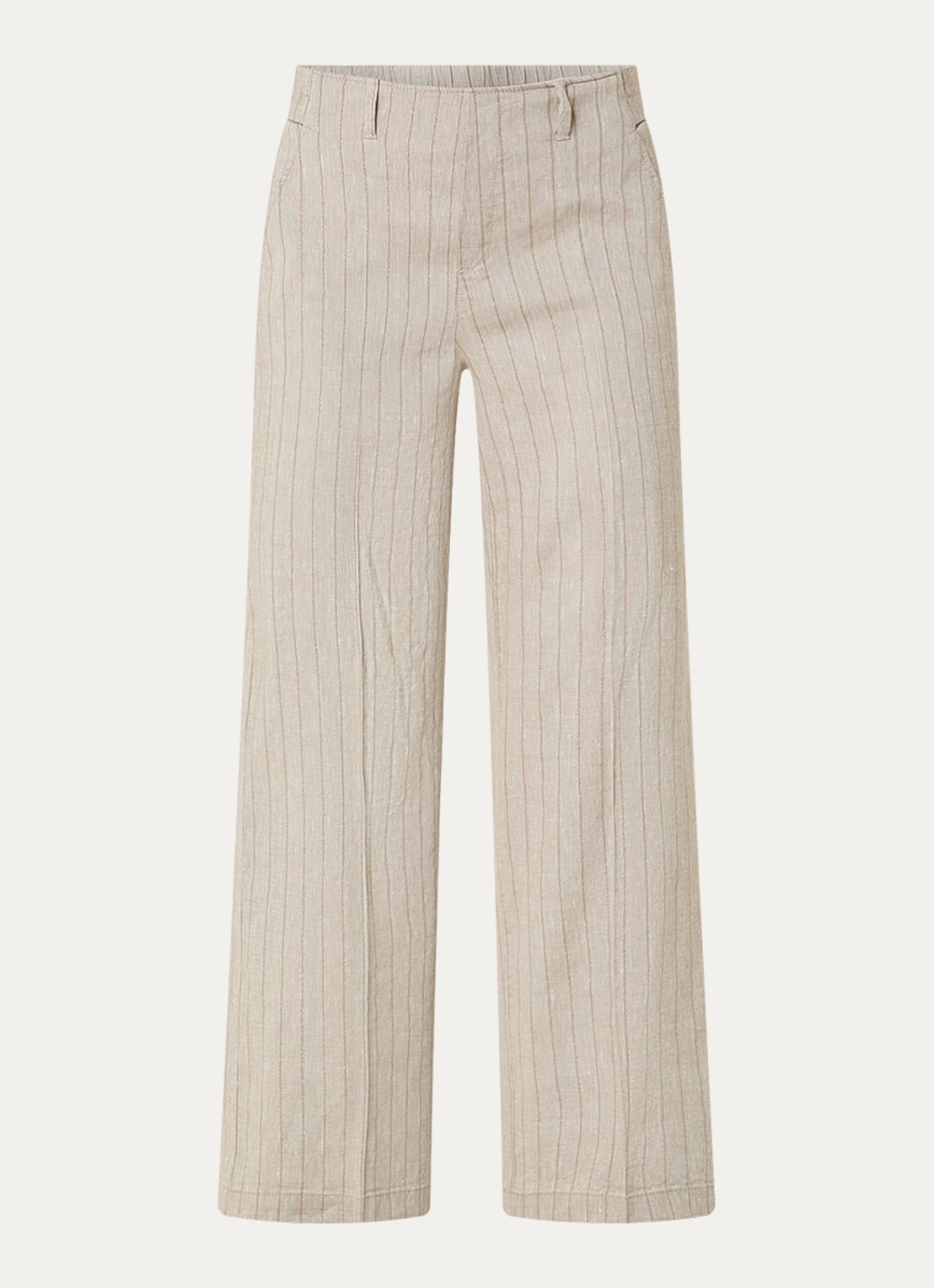 Rosner Studio High waist wide fit pantalon met streepprint en lurex - voorkant lichtgrijs