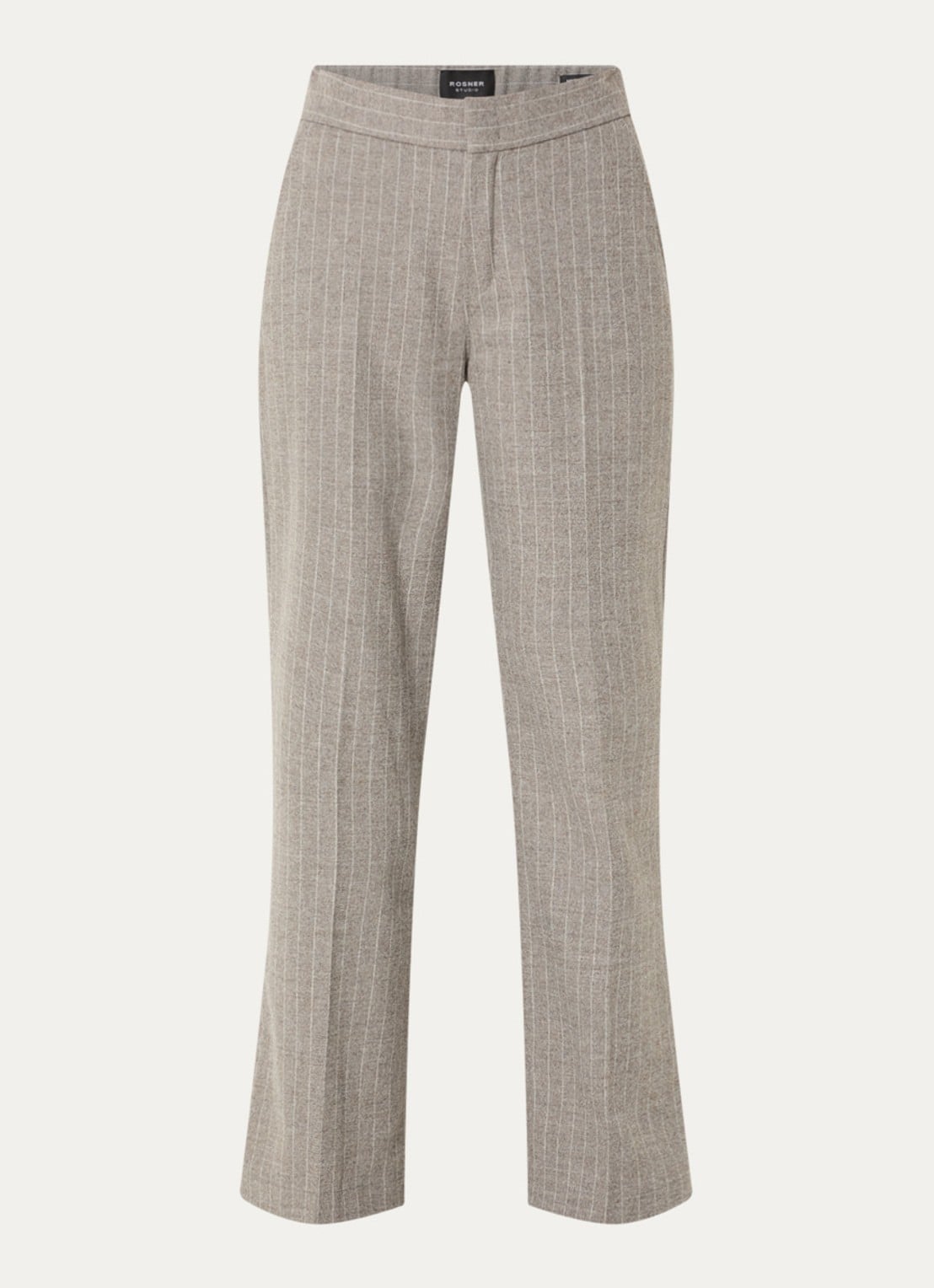 Rosner Studio Mara high waist bootcut fit pantalon in wolblend met streepprint - voorkant 3 taupe