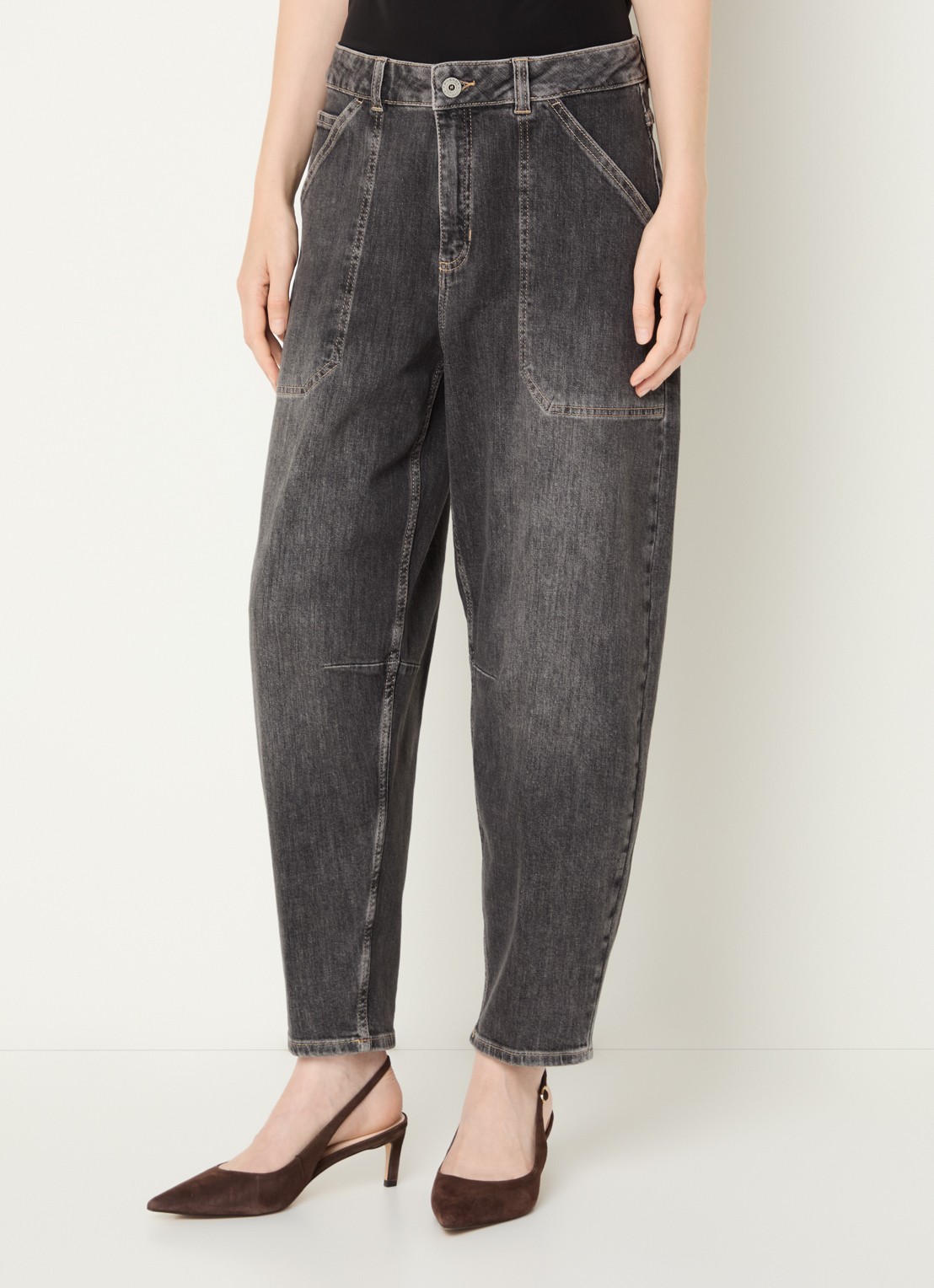 Rosner Studio Mara high waist cropped tapered jeans met medium wassing - detail middengrijs