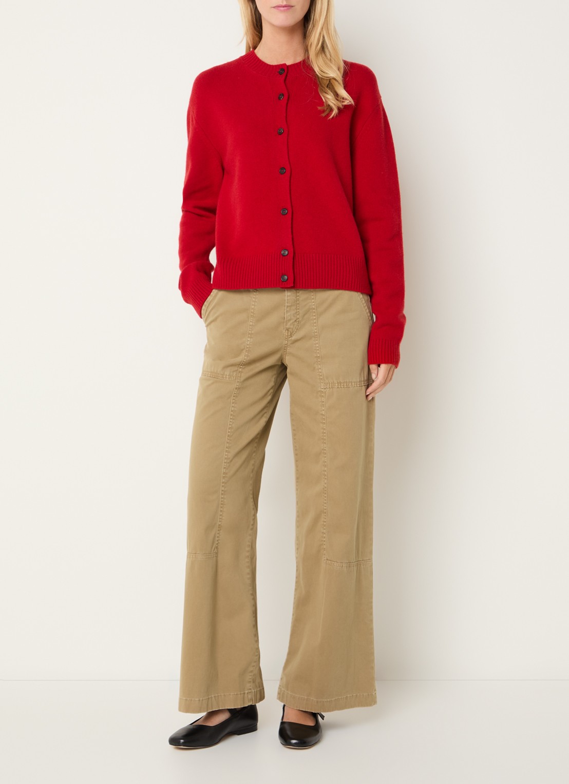 Rosner Studio Mara high waist flared fit broek met steekzakken - voorkant 2 camel
