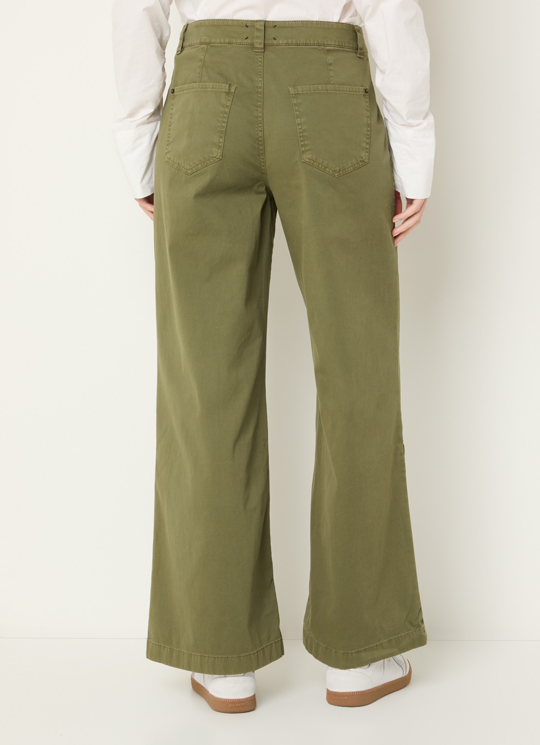 Rosner Studio Mara high waist flared fit broek met steekzakken - achterkant 4 mosgroen
