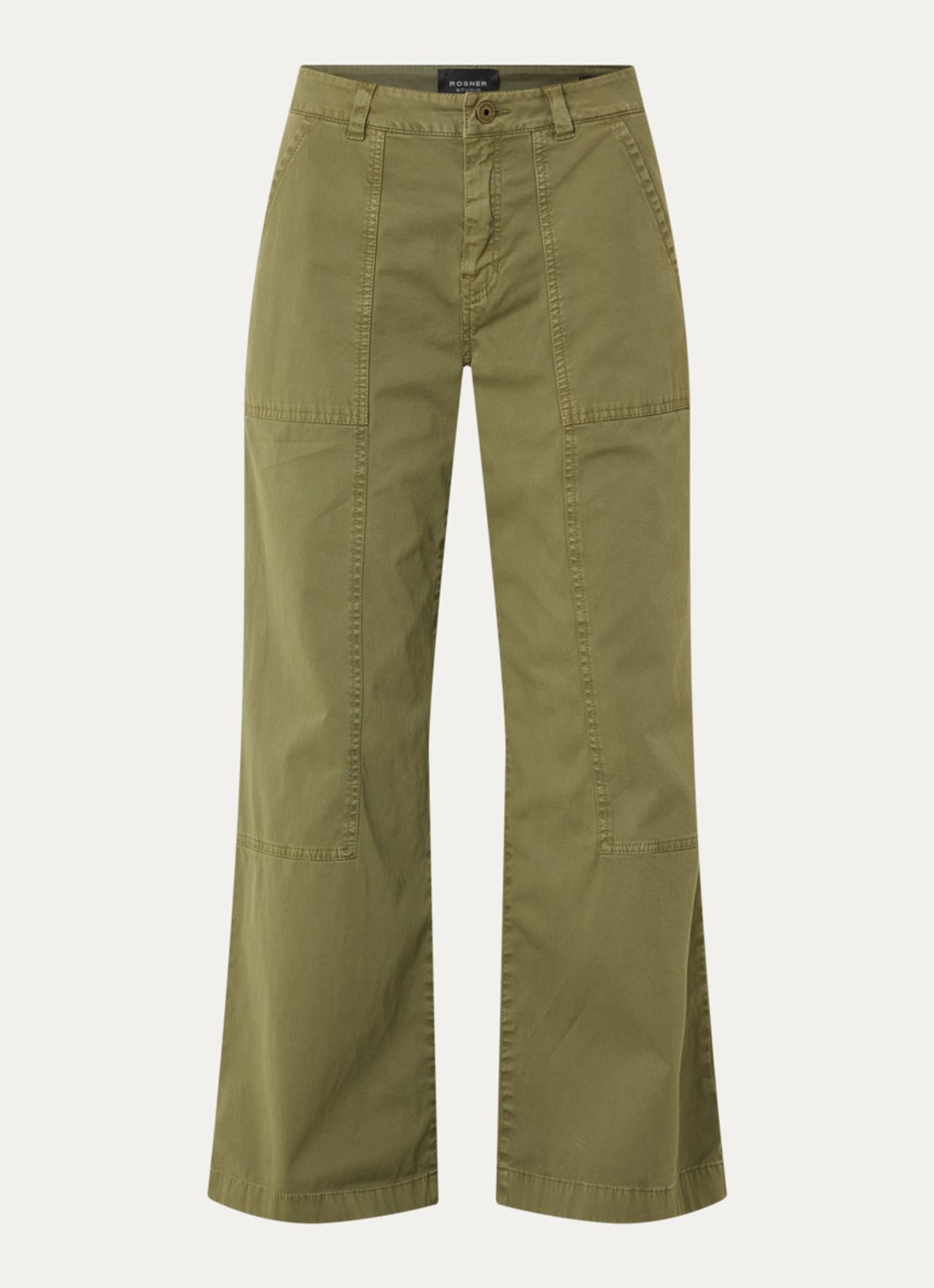 Rosner Studio Mara high waist flared fit broek met steekzakken - voorkant 2 mosgroen