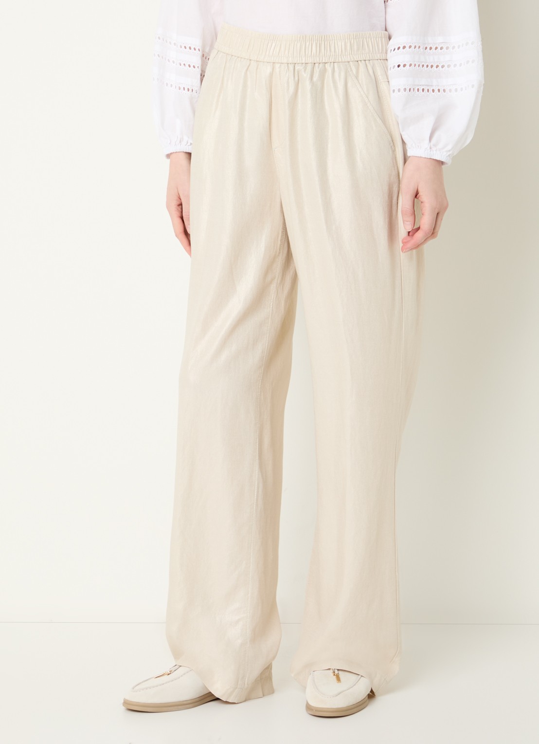 Rosner Studio Mara high waist loose fit pantalon in linnenblend - detail 4 beige