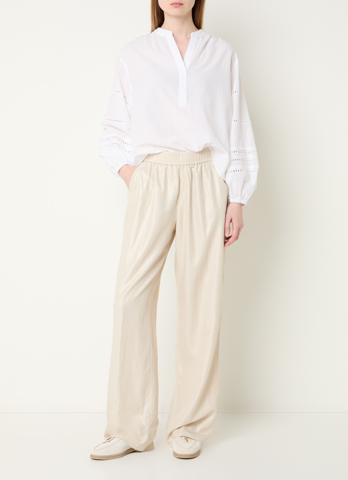 Rosner Studio Mara high waist loose fit pantalon in linnenblend - voorkant 2 beige