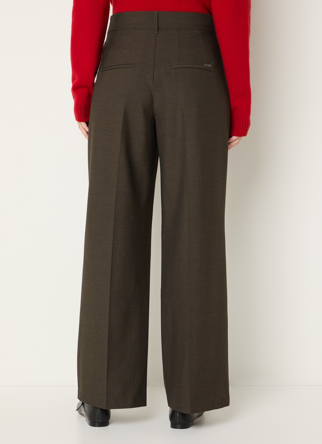 Rosner Studio Mara high waist loose fit pantalon met gemêleerd dessin - achterkant 4 chocoladebruin