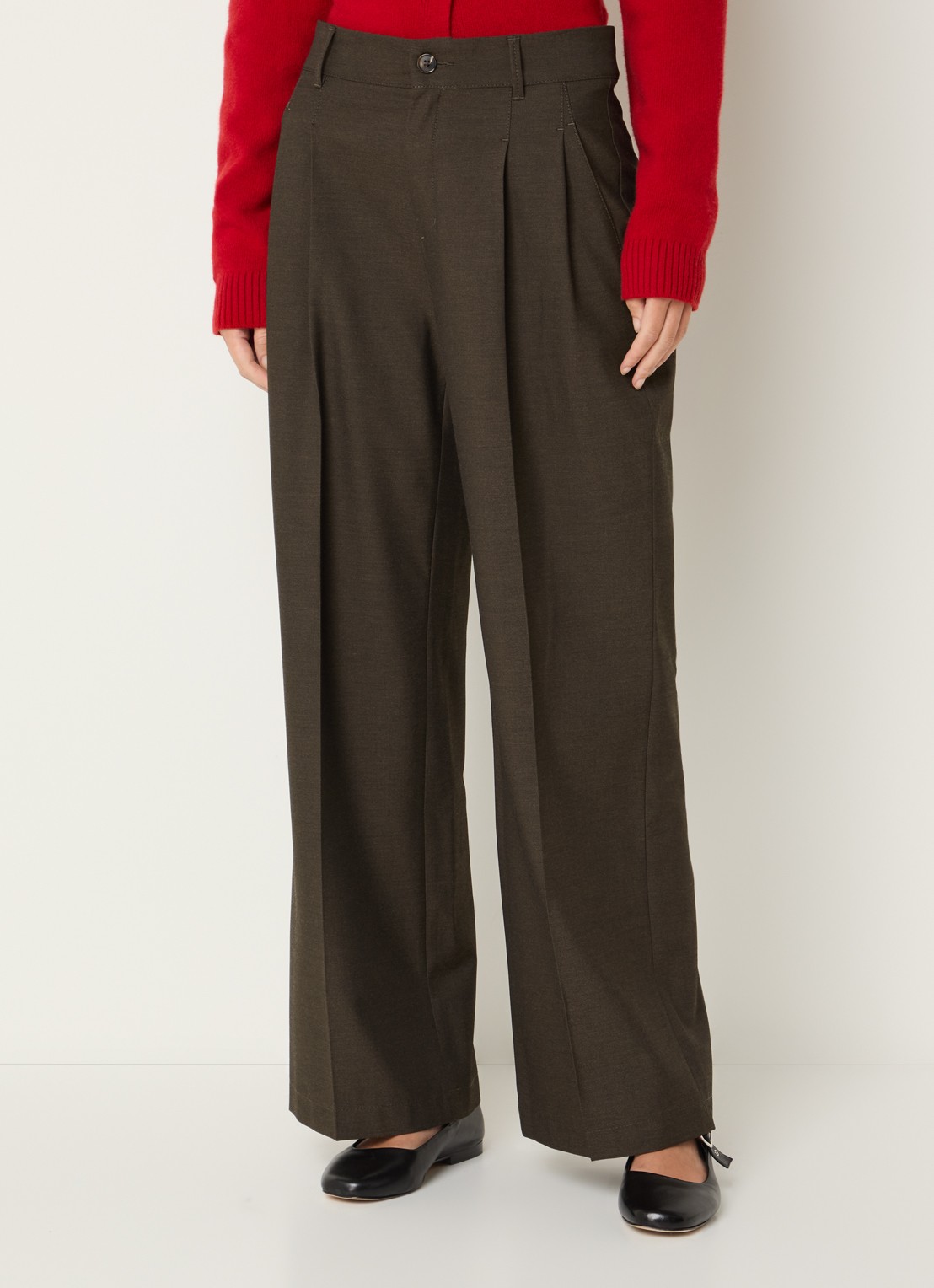 Rosner Studio Mara high waist loose fit pantalon met gemêleerd dessin - detail 3 chocoladebruin
