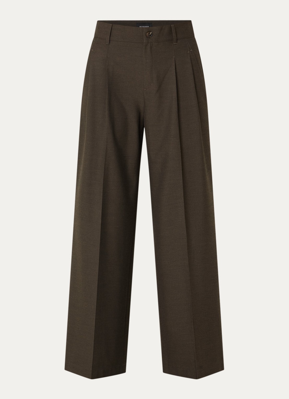 Rosner Studio Mara high waist loose fit pantalon met gemêleerd dessin - voorkant chocoladebruin