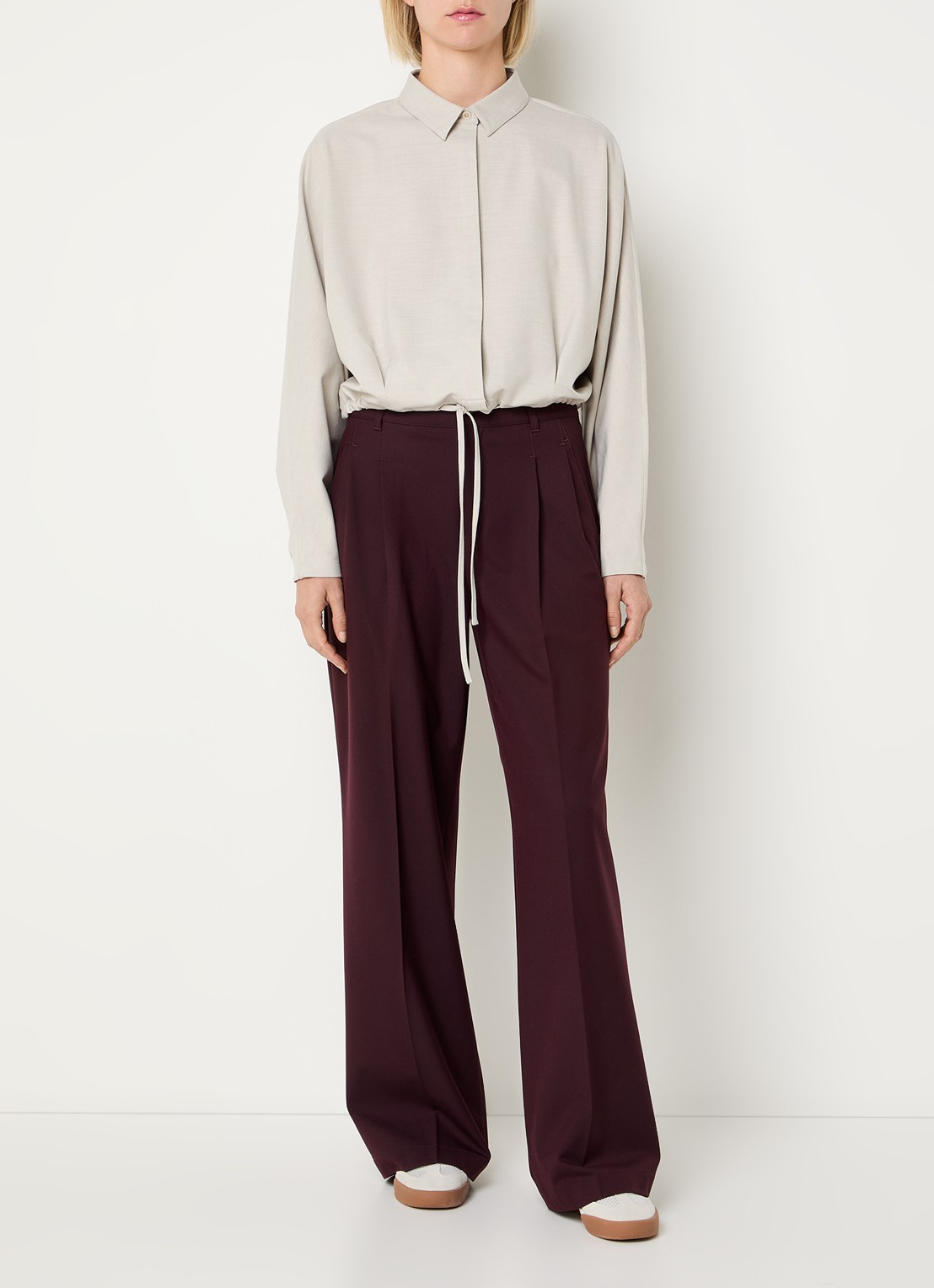 Rosner Studio Mara high waist loose fit pantalon met gemêleerd dessin - voorkant 2 aubergine