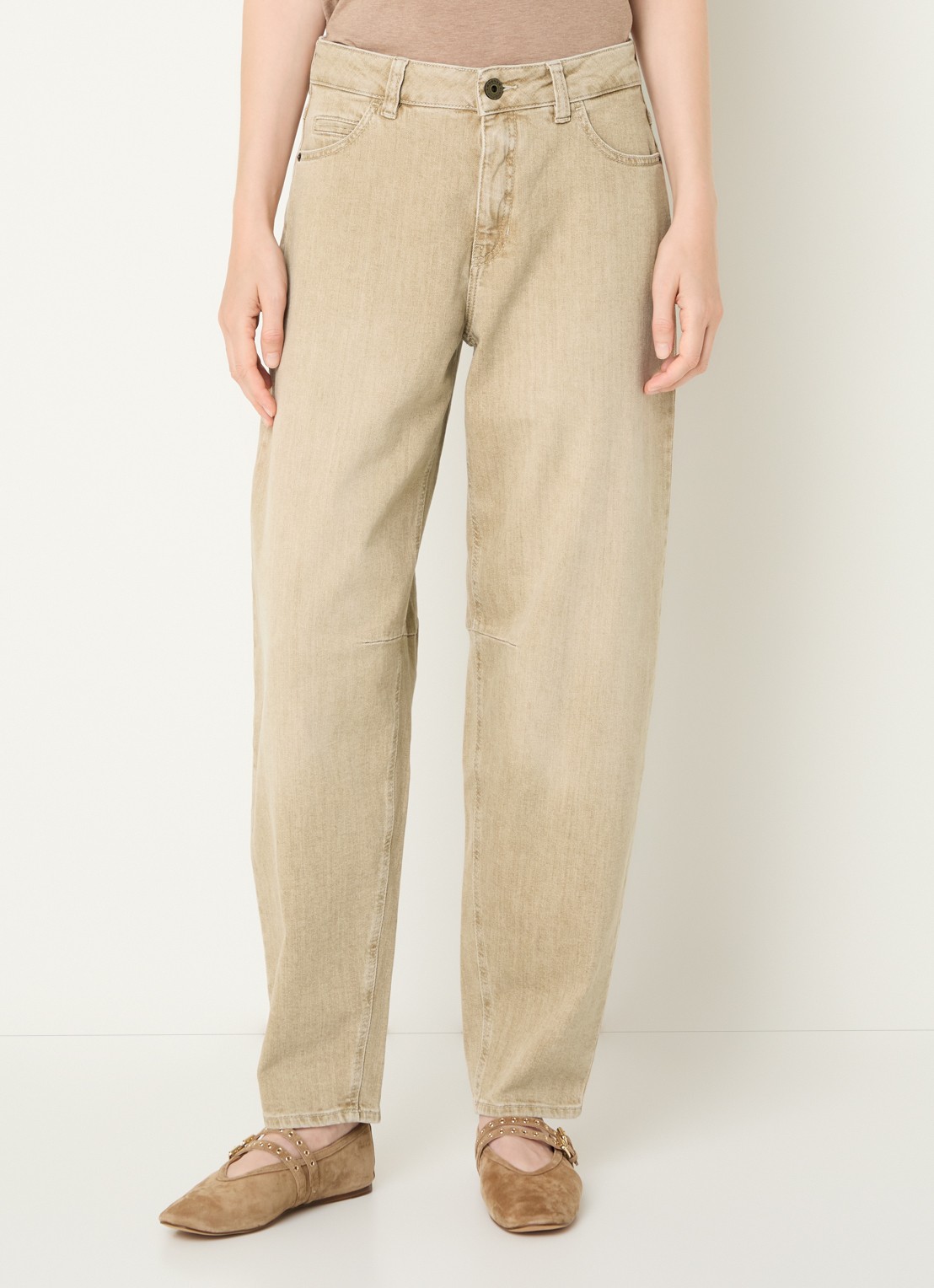 Rosner Studio Mara high waist tapered fit jeans met gekleurde wassing - detail beige