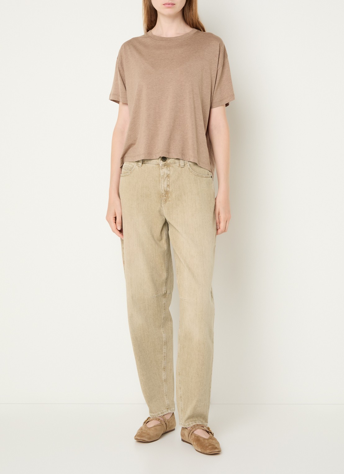 Rosner Studio Mara high waist tapered fit jeans met gekleurde wassing - voorkant 5 beige
