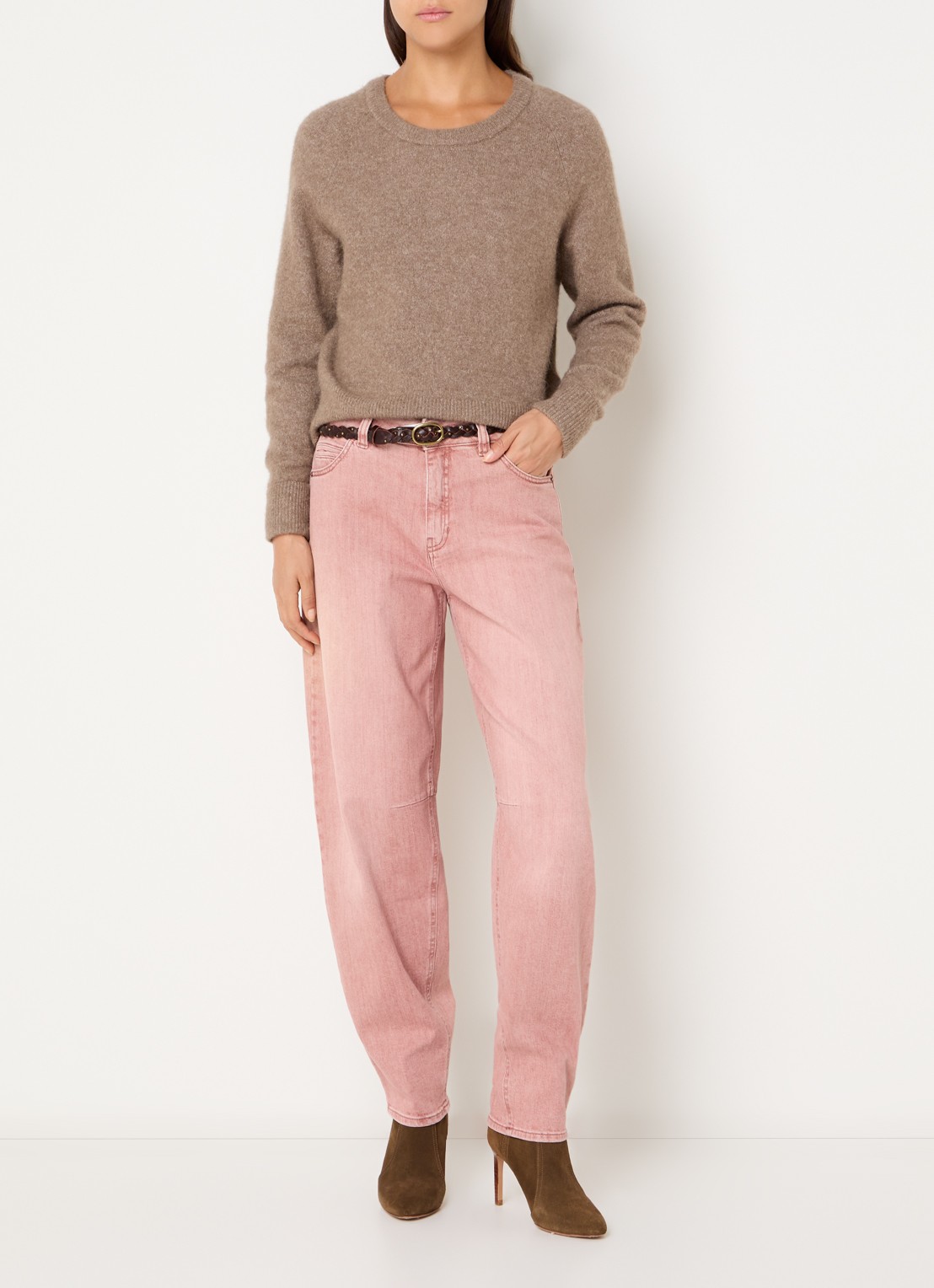 Rosner Studio Mara high waist tapered fit jeans met gekleurde wassing - voorkant 5 oudroze