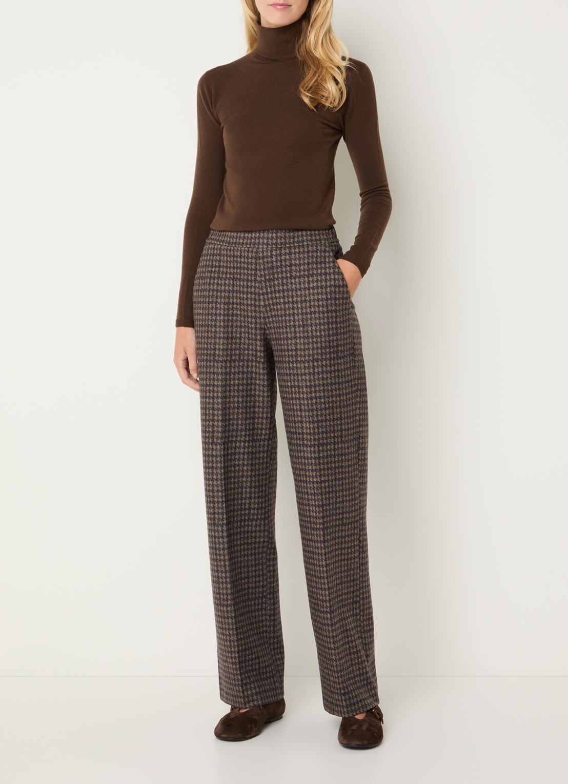 Rosner Studio Mara high waist tapered fit pantalon met pied-de-poule dessin - voorkant 4 aubergine