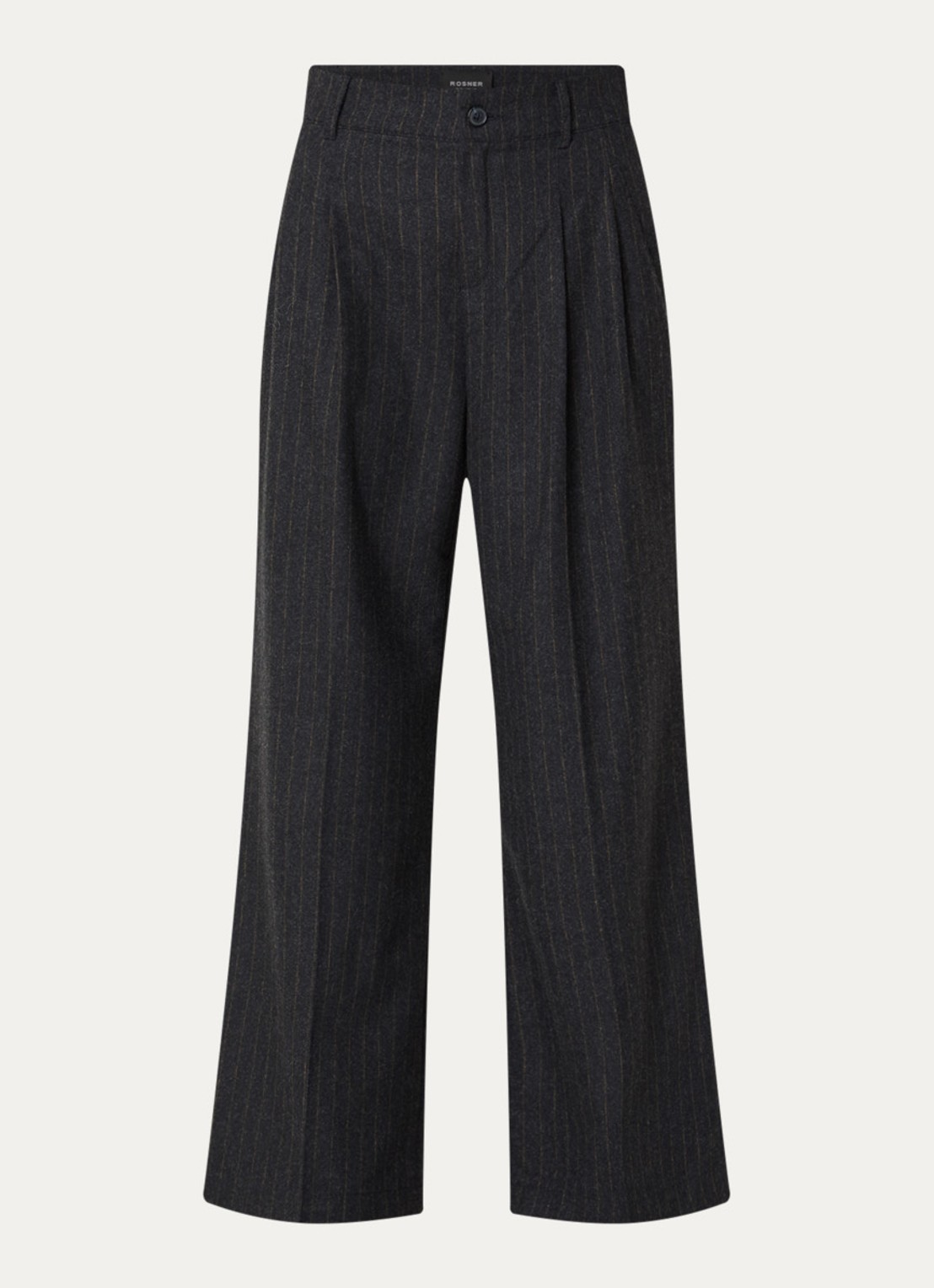 Rosner Studio Mara high waist wide fit pantalon in wolblend met streepprint - voorkant donkerblauw