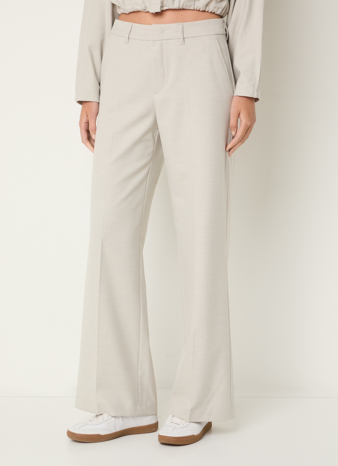 Rosner Studio Mara mid waist straight fit pantalon met gemêleerd dessin - detail 4 creme
