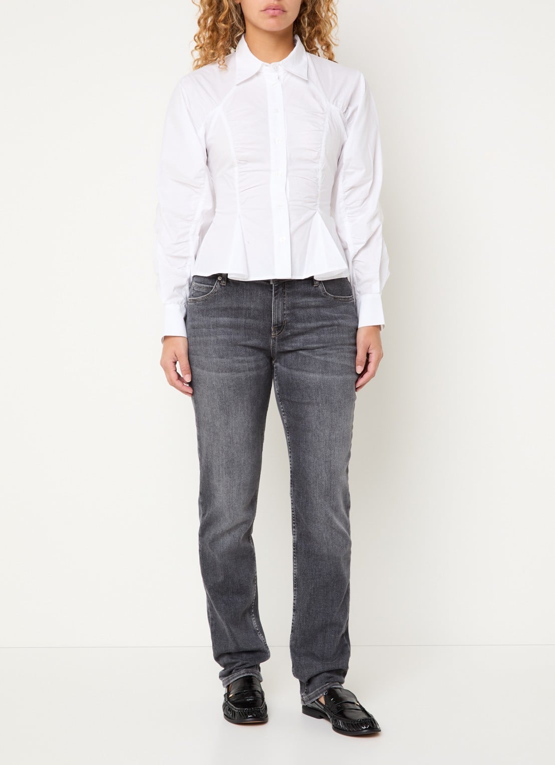 Rosner Studio Masha mid waist slim fit jeans met steekzakken - voorkant 3 middengrijs