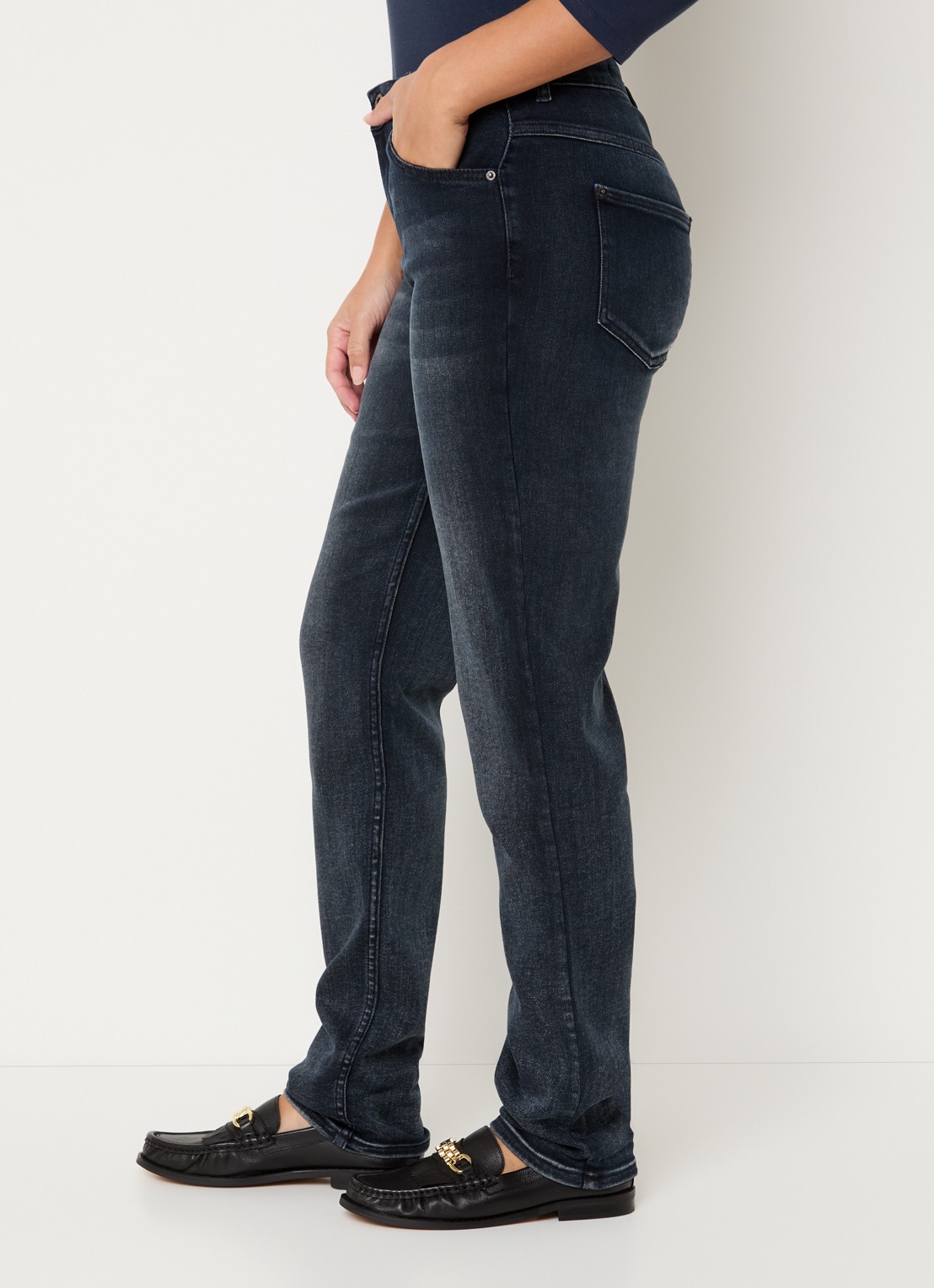 Rosner Studio Masha mid waist slim fit jeans met steekzakken - detail 2 donkerblauw