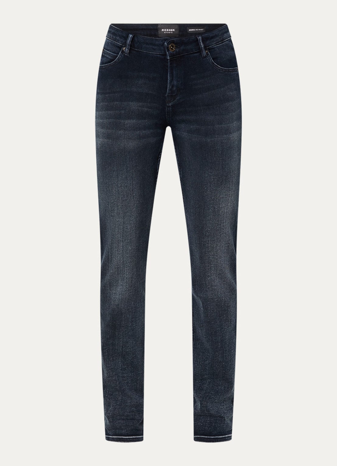 Rosner Studio Masha mid waist slim fit jeans met steekzakken - voorkant 3 donkerblauw