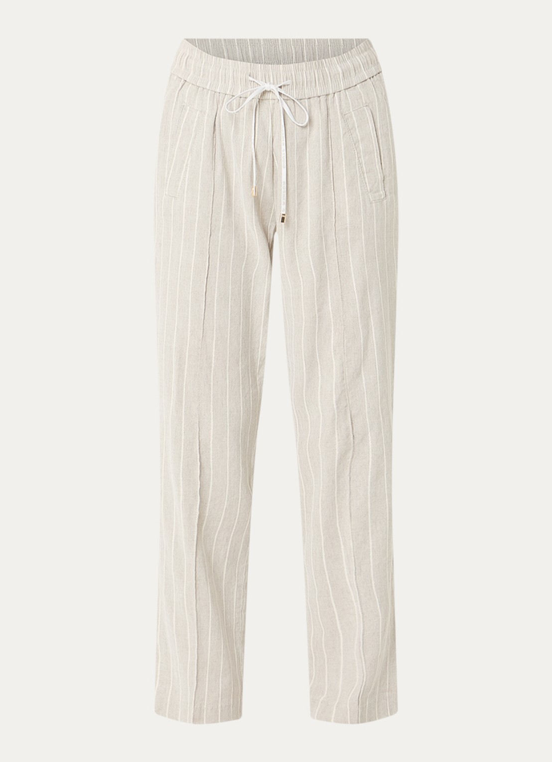 Rosner Studio May mid waist slim fit cropped chino in linnenblend - voorkant donkerbeige