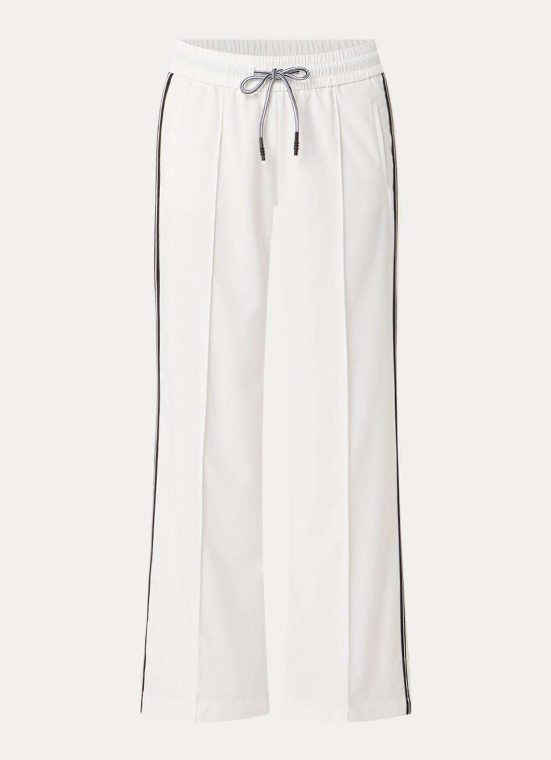 Rosner Studio Mid waist flared fit trackpants met paspelzakken - voorkant 2 gebroken wit