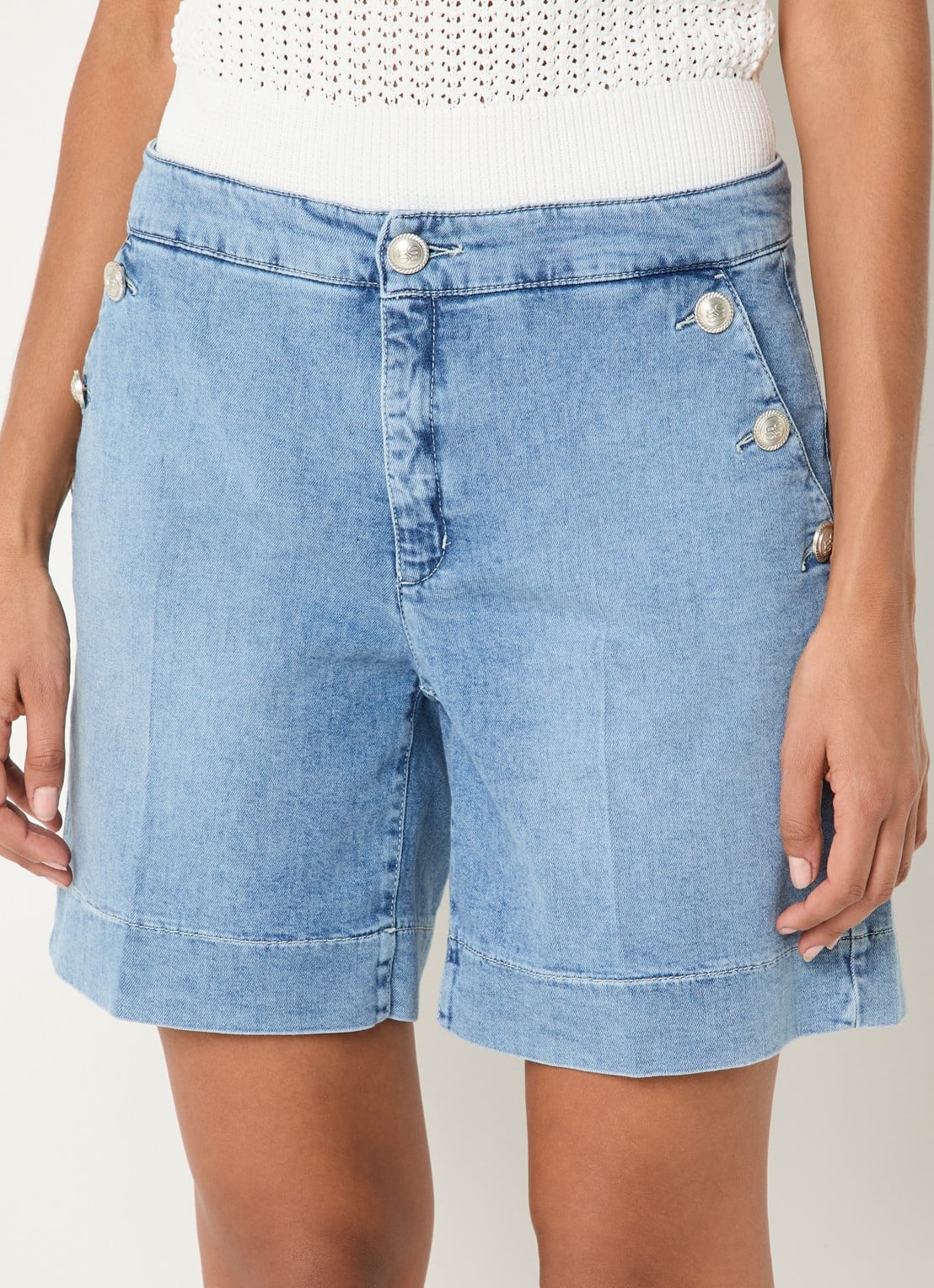 Rosner Studio Mid waist straight fit korte broek van denim - detail 2 blauw