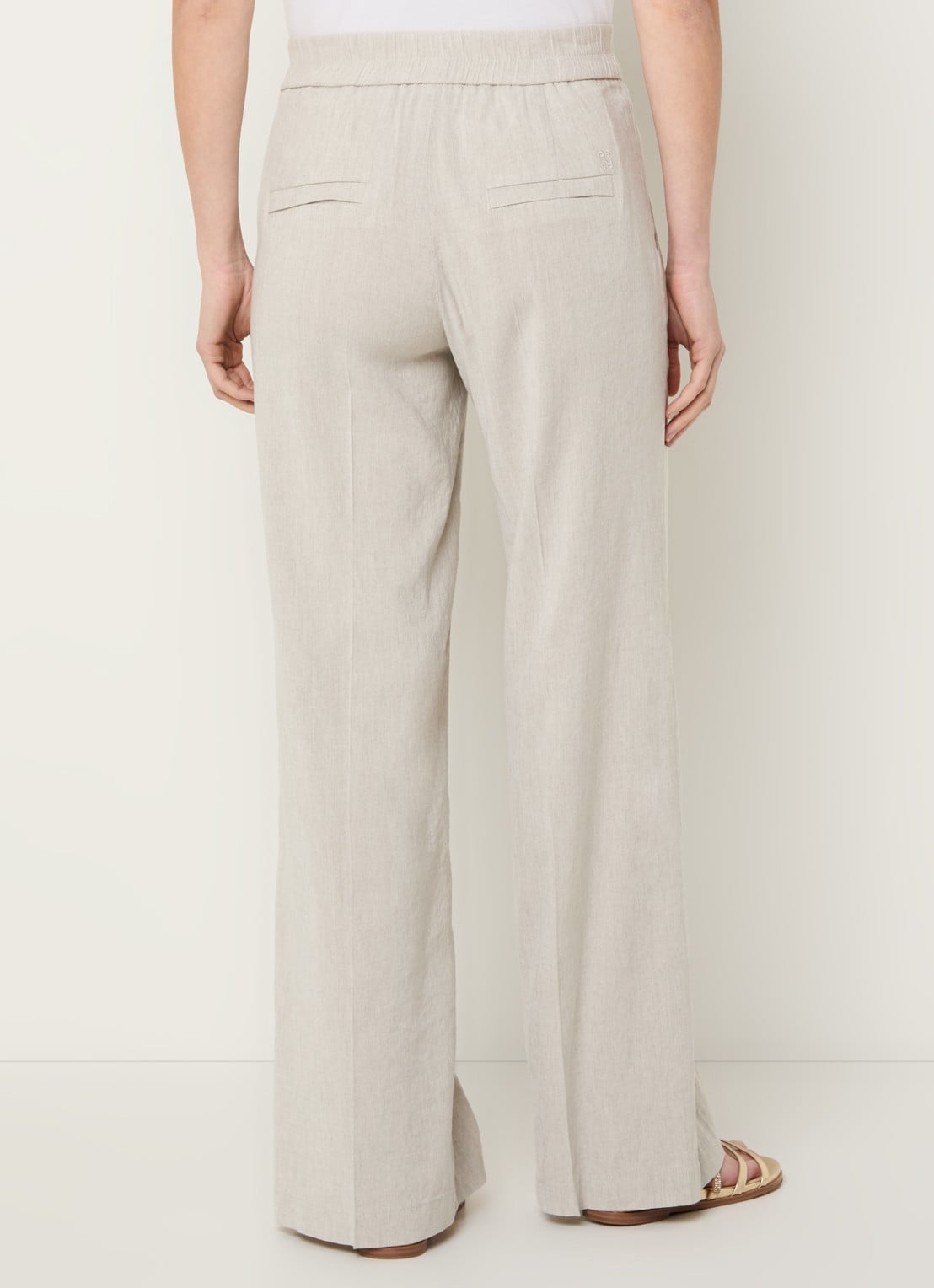 Rosner Studio Mid waist straight fit pantalon in linnenblend - achterkant 2 lichtgrijs