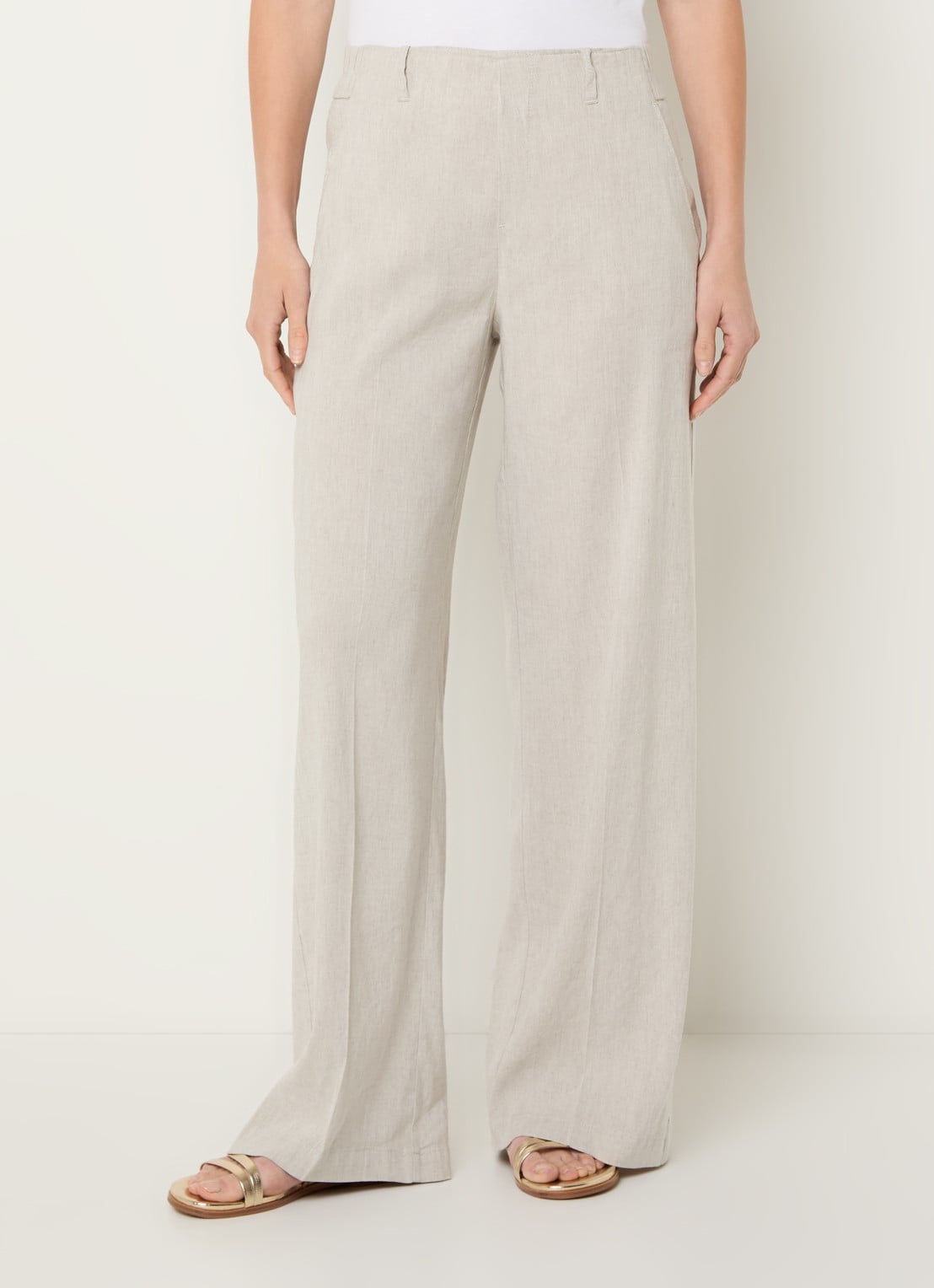 Rosner Studio Mid waist straight fit pantalon in linnenblend - detail lichtgrijs