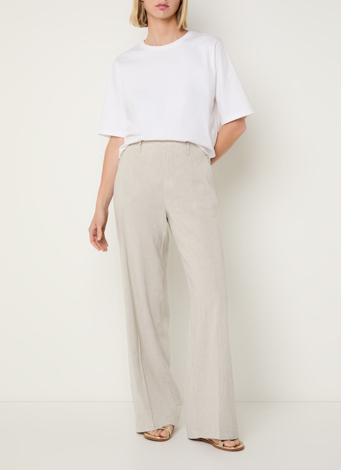 Rosner Studio Mid waist straight fit pantalon in linnenblend - voorkant 4 lichtgrijs