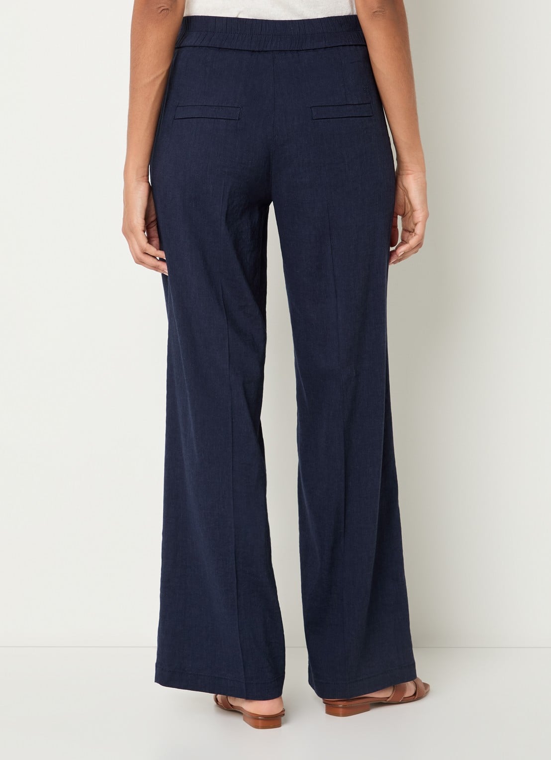 Rosner Studio Mid waist straight fit pantalon in linnenblend - achterkant 4 donkerblauw