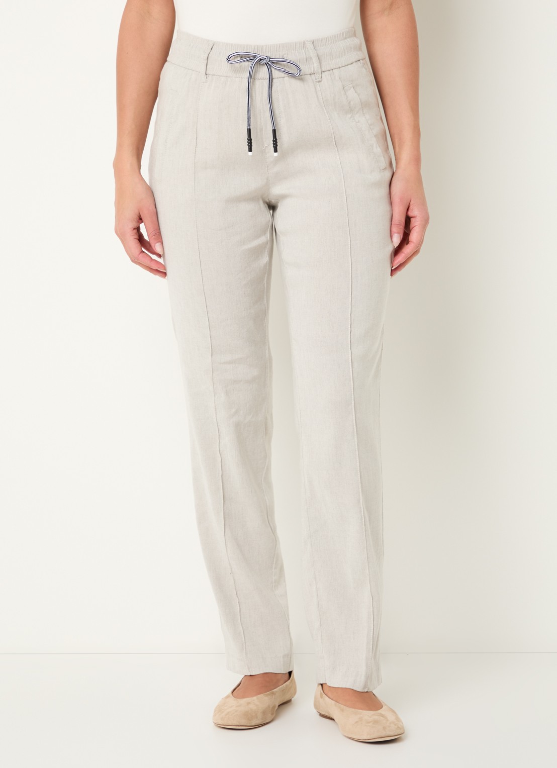 Rosner Studio Rosner high waist slim fit pantalon in linnenblend - detail beige