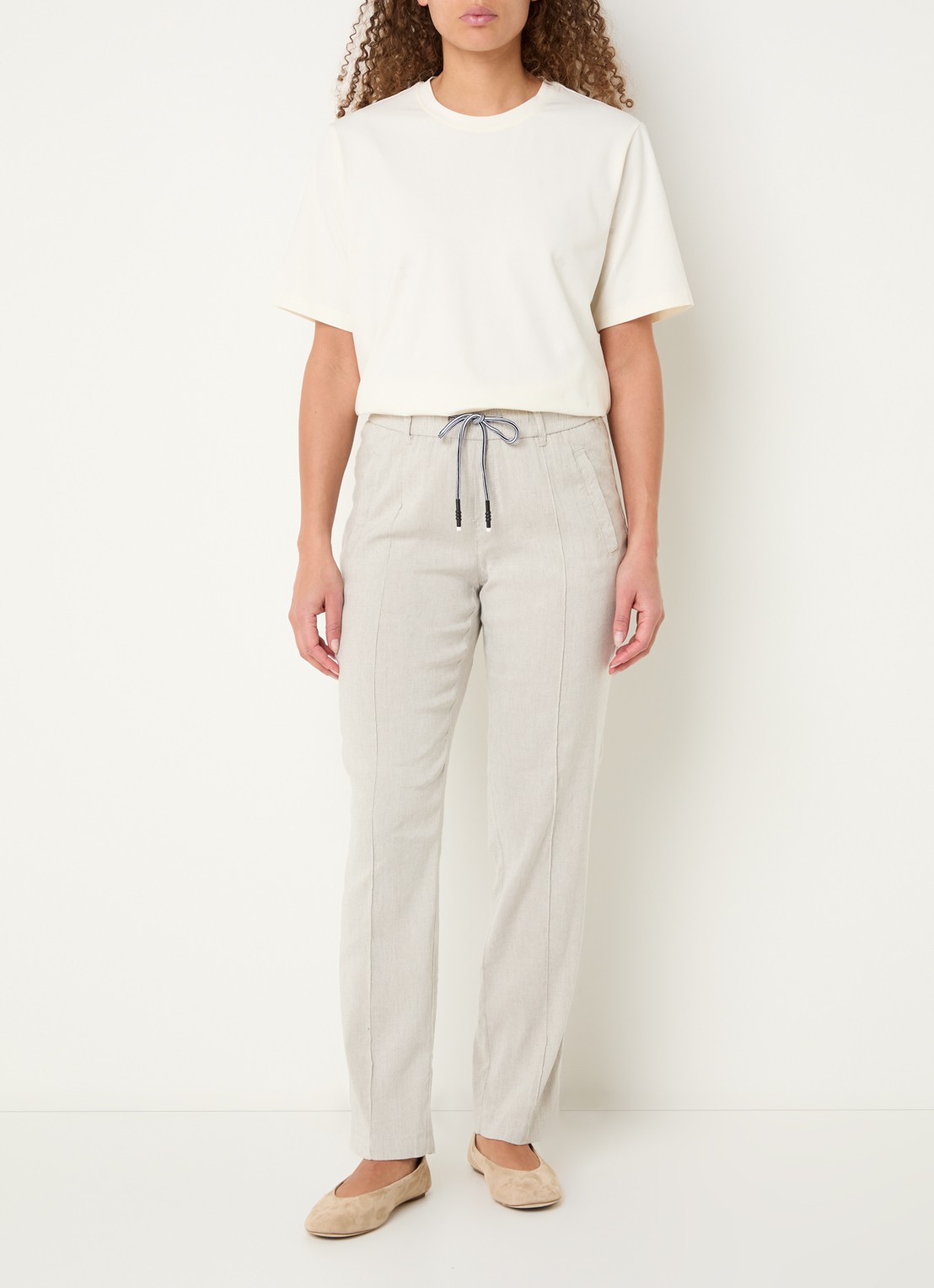 Rosner Studio Rosner high waist slim fit pantalon in linnenblend - voorkant 3 beige