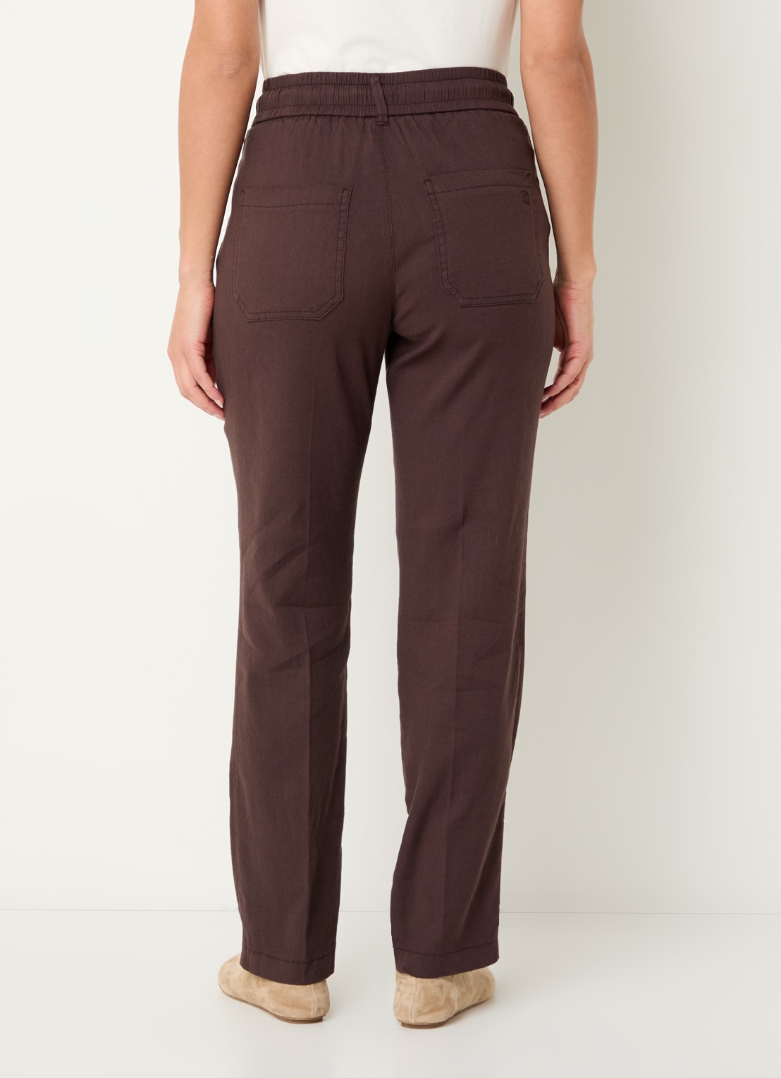 Rosner Studio Rosner high waist slim fit pantalon in linnenblend - achterkant donkerbruin