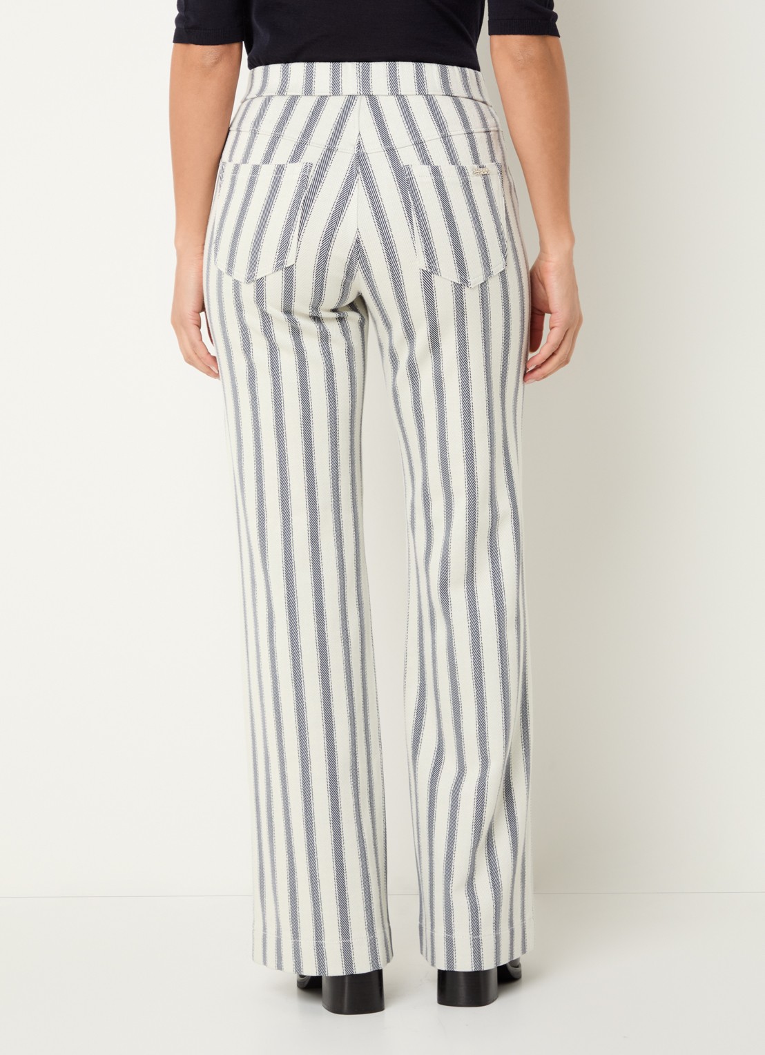 Rosner Studio Rosner high waist straight fit pantalon met streepprint - achterkant donkerblauw